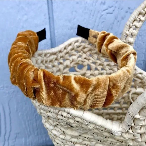 NEW! Soft Gathered Ruffled Gold Mustard Yellow Velvet Structured Wide Headband - Picture 4 of 7